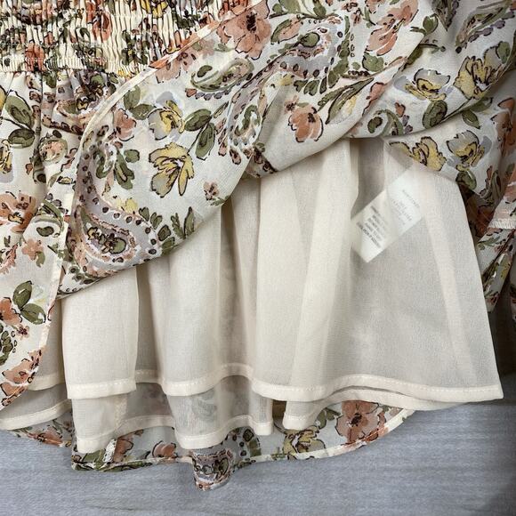 Fate Top Womens M Cream Floral Smocked Mock Neck Pullover Flowy Boho Cottage NWT - Picture 8 of 10